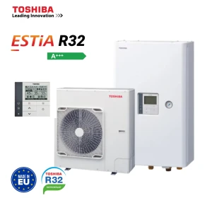 Снимка на Toshiba, външно и вътрешно тяло термопомпа Estia R32 - 7,25kW